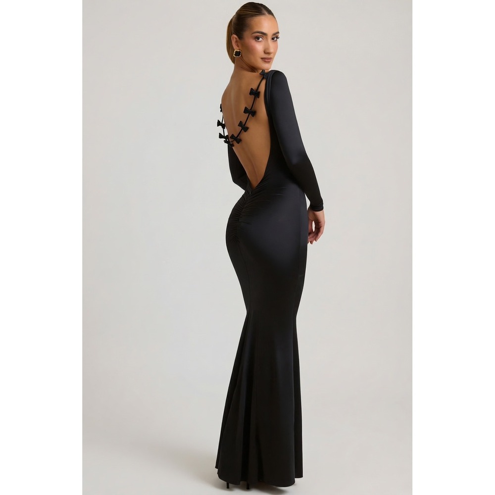 Oh Polly‎ Alila Bow-Detail Ruched Maxi DressNWT Size US 4 Black